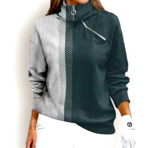 Elegant Navy and Gray Women's Asymmetrical Zip Golf/jog/Tennis
